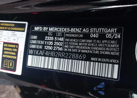 2024 Mercedes-Benz C 300 z USA, uszkodzony, nr VIN W1KAF4HB2RR228869